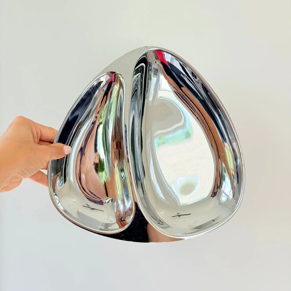 Milbern Creations Mid Century Modern Chrome Biomorphic Divided Serving Tray MCM
